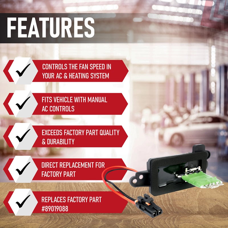 AA Ignition مجموعة مقاوم موتور مروحة التكييف مع الحزام - بديل 89019088، 973-405، 15-81086، 22807123 - متوافق مع سيارات شيفروليه، جي إم سي وكاديلاك - سيلفرادو، تاهو، سوبربان والمزيد - مروحة التدفئة/التكييف - Image 2